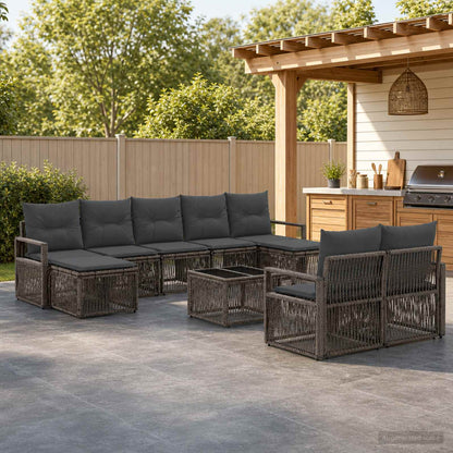 Set Divano da Giardino 10 pcs Grigio polyrattan | homemem39