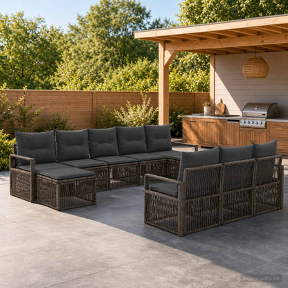 Set Divano da Giardino 10 pcs Grigio polyrattan | homemem39
