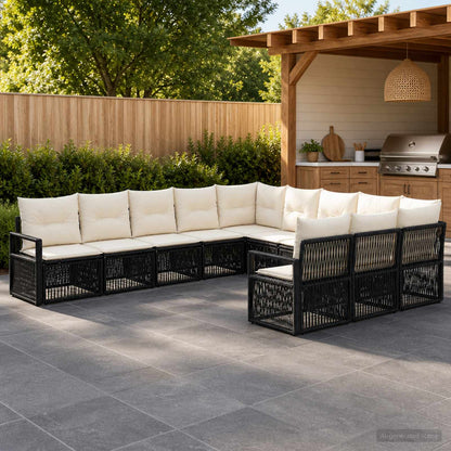 Set Divano da Giardino 11 pcs Nero polyrattan | homemem39