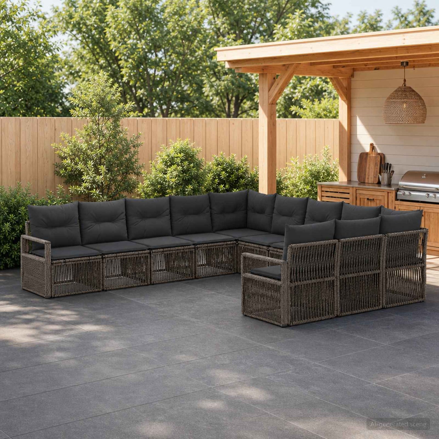 Set Divano da Giardino 11 pcs Grigio polyrattan | homemem39