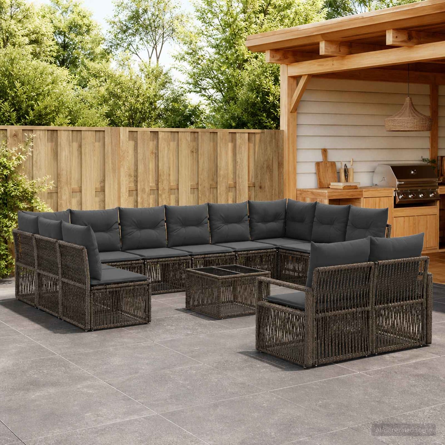 Set Divano da Giardino 13 pcs Grigio polyrattan | homemem39