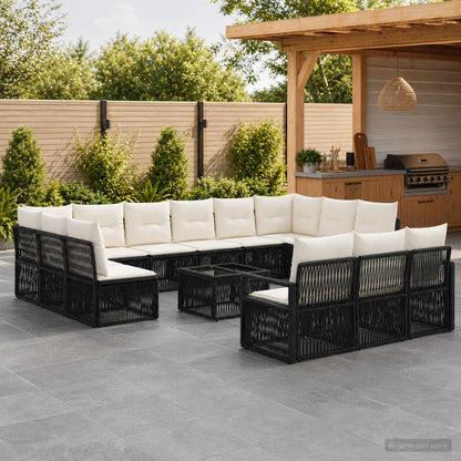 Set Divano da Giardino 14 pcs Nero polyrattan | homemem39