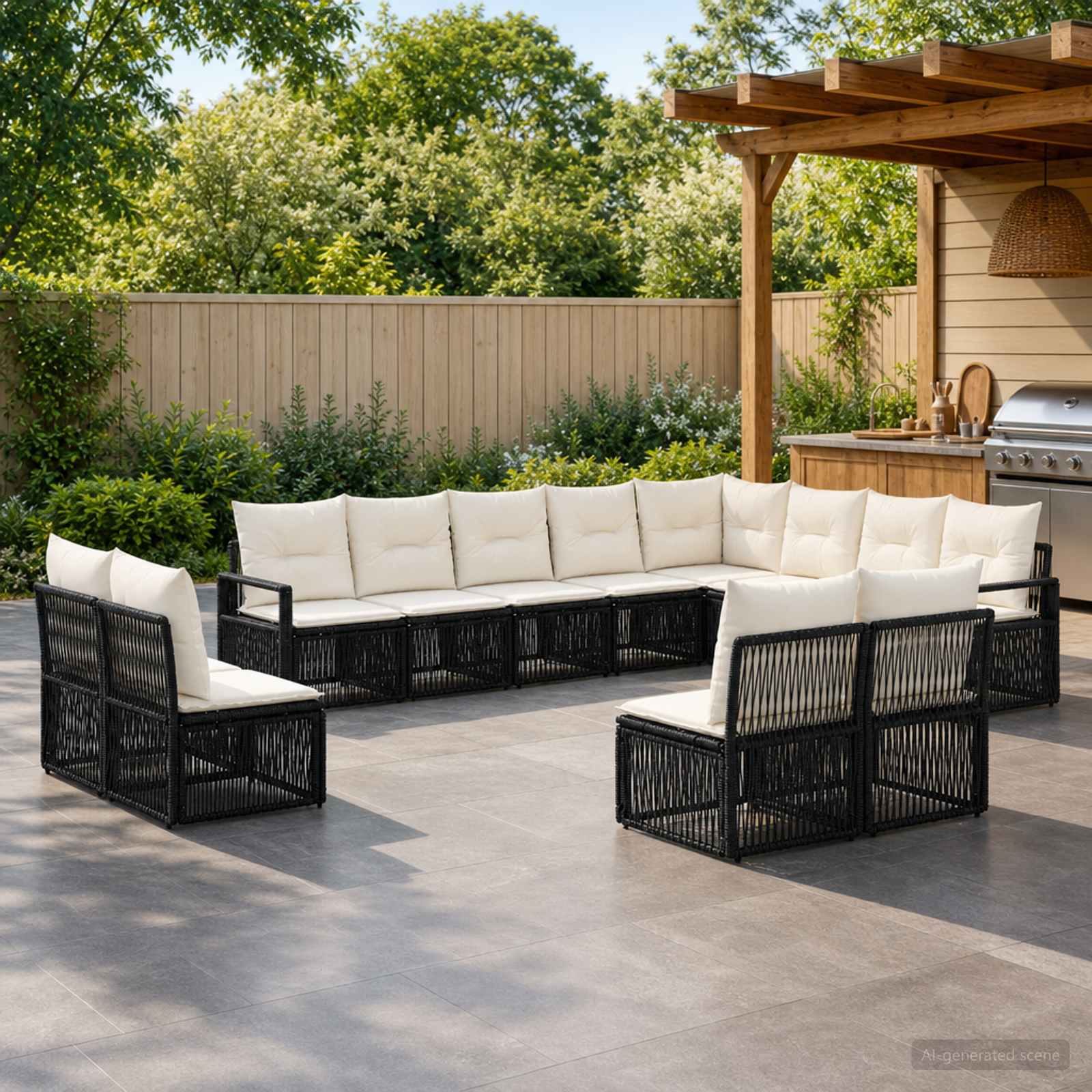Set Divano da Giardino 12 pcs Nero polyrattan | homemem39