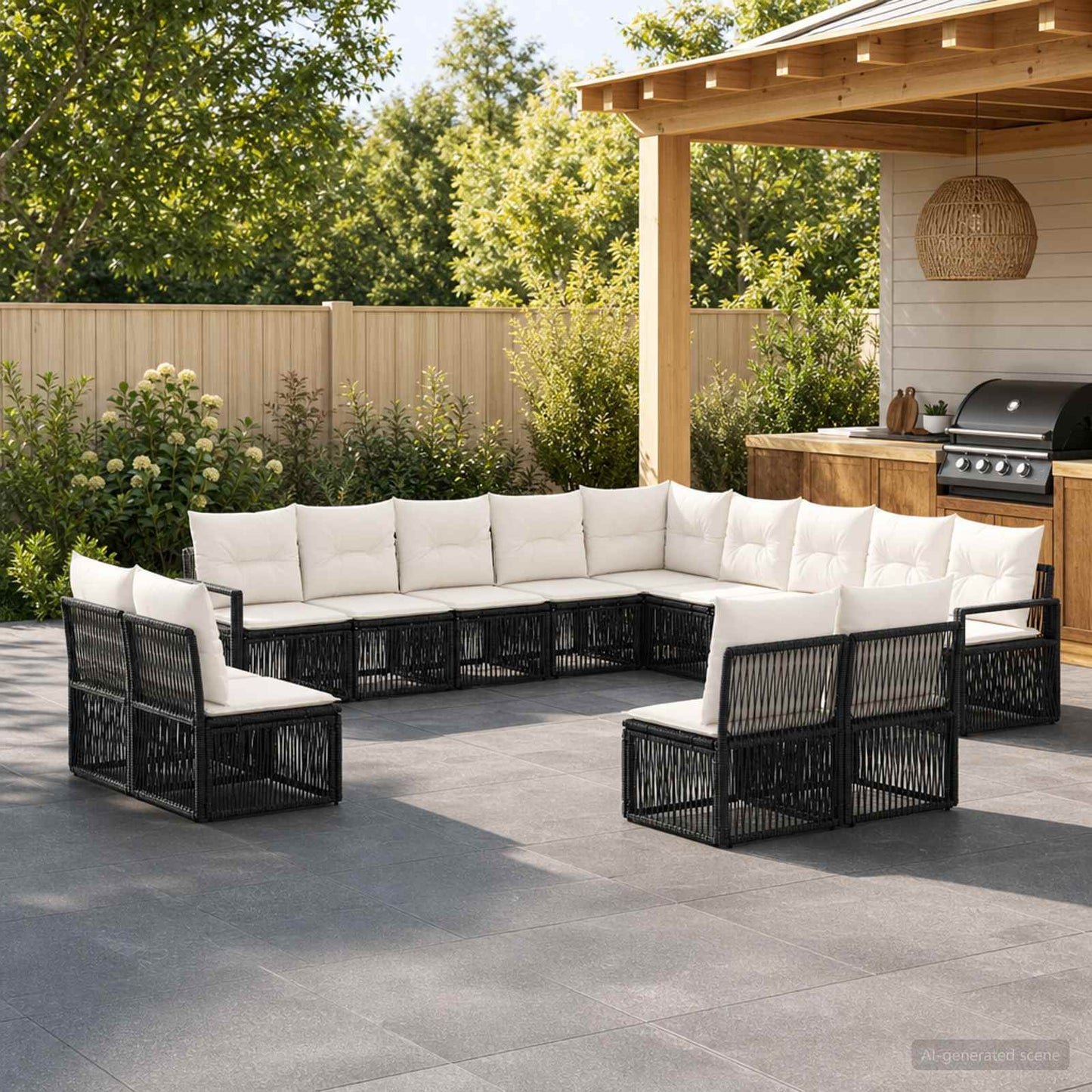 Set Divano da Giardino 13 pcs Nero polyrattan | homemem39