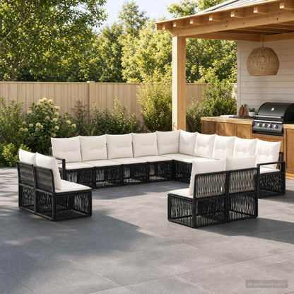 Set Divano da Giardino 13 pcs Nero polyrattan | homemem39