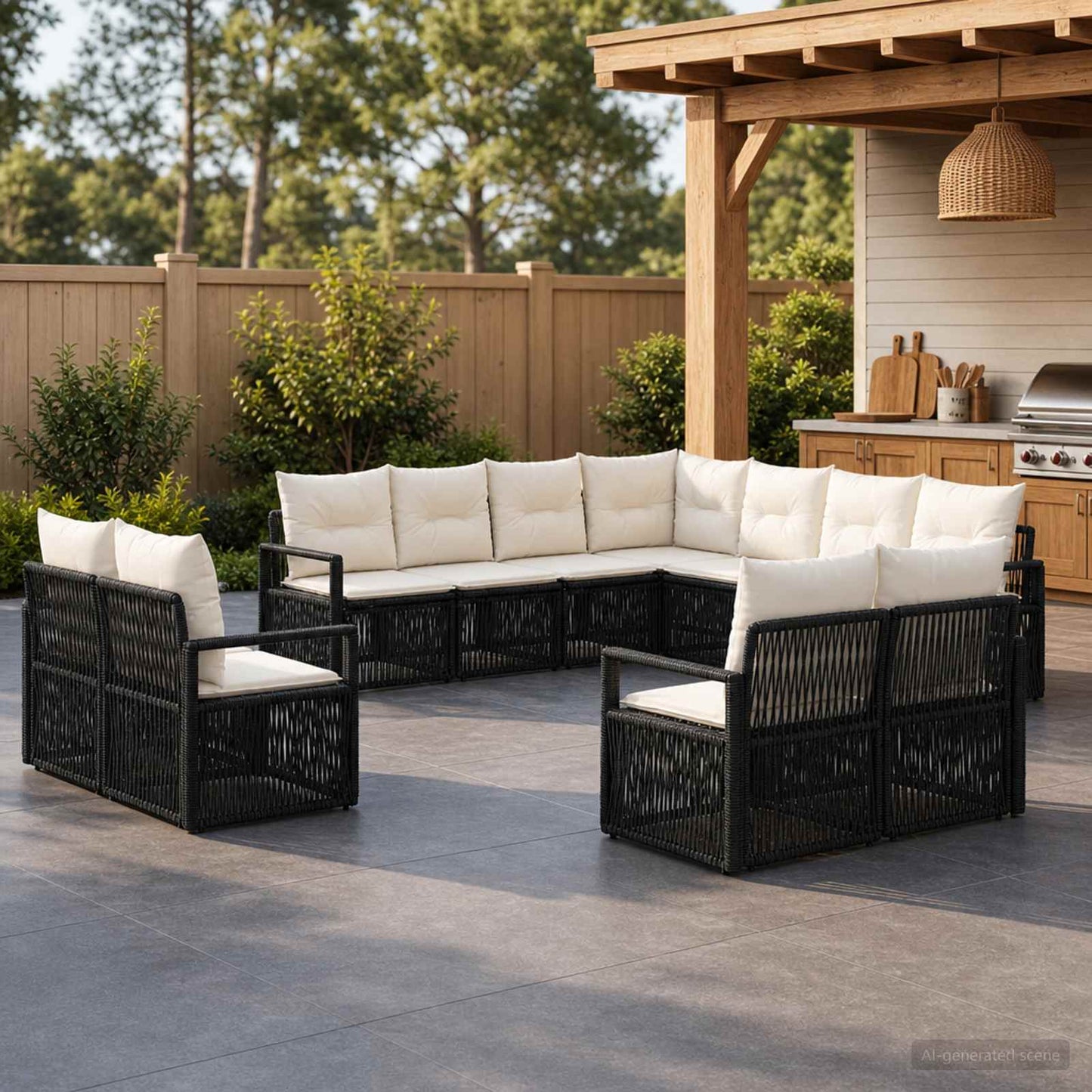 Set Divano da Giardino 11 pcs Nero polyrattan | homemem39