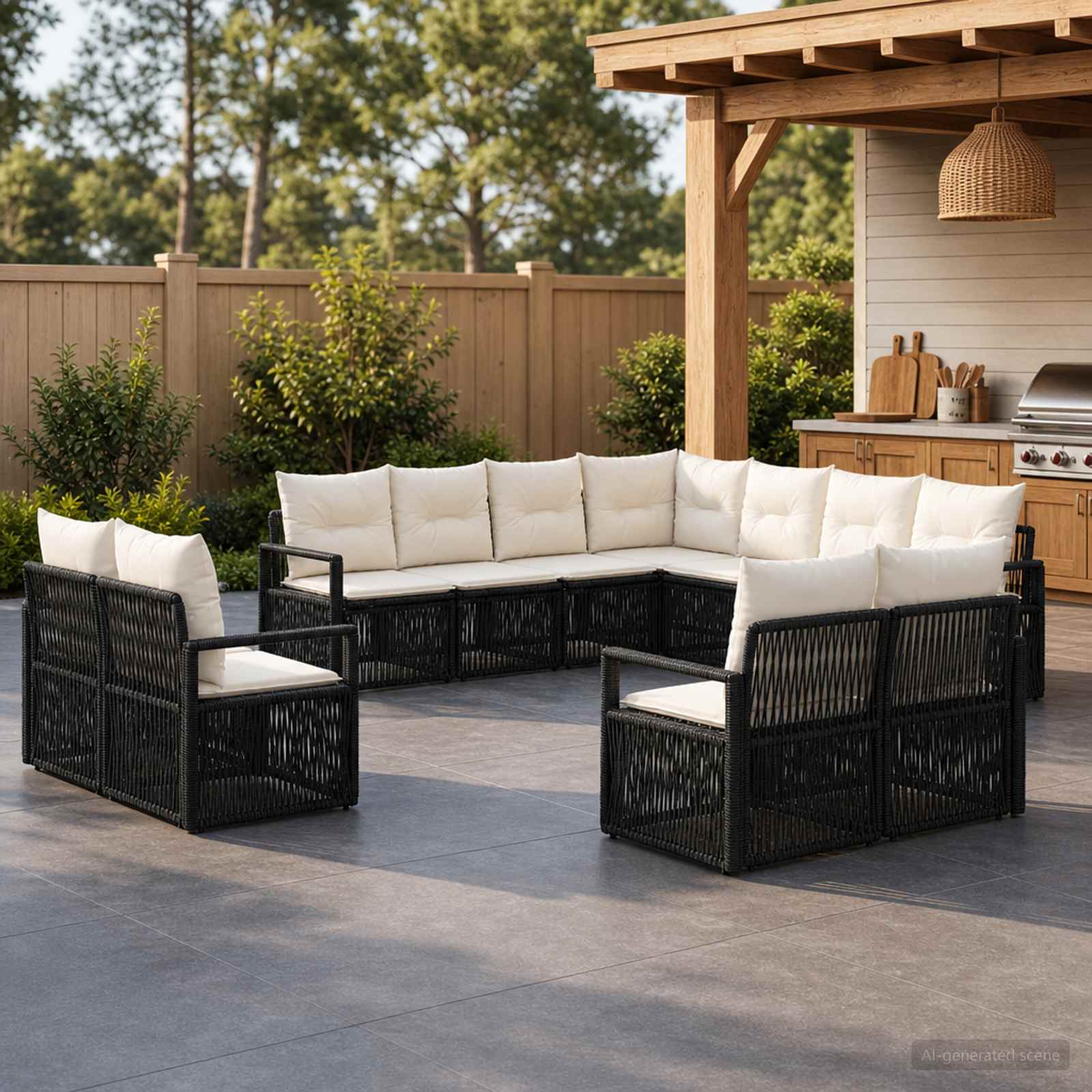 Set Divano da Giardino 11 pcs Nero polyrattan | homemem39