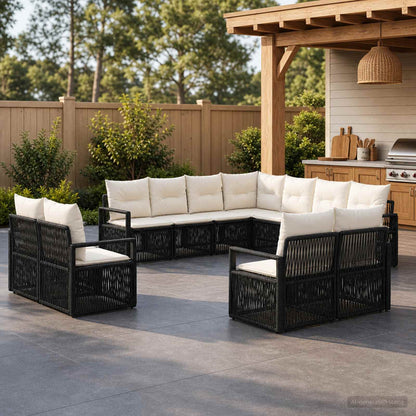 Set Divano da Giardino 11 pcs Nero polyrattan | homemem39