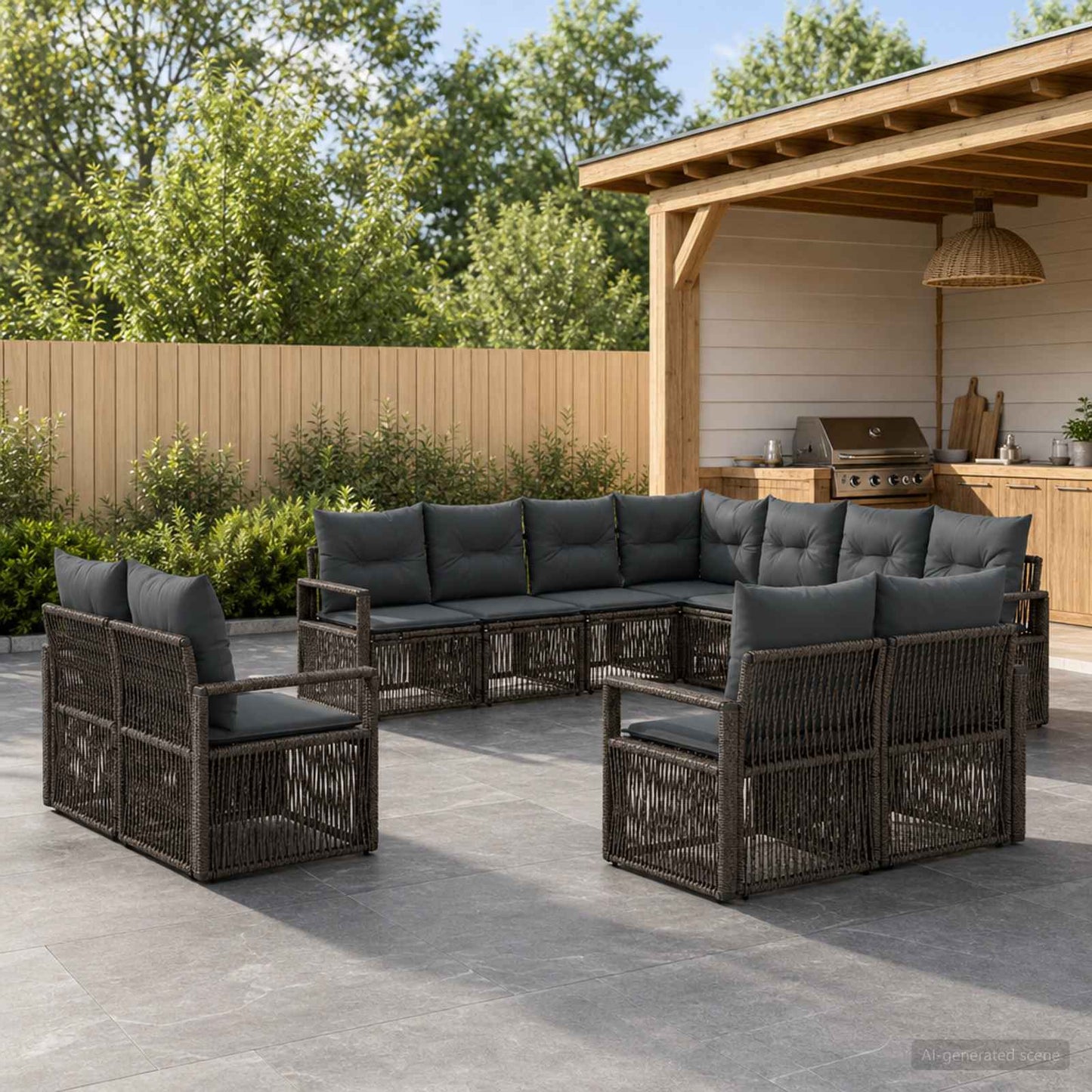 Set Divano da Giardino 11 pcs Grigio polyrattan | homemem39