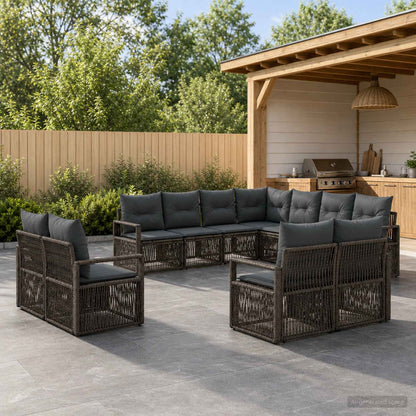 Set Divano da Giardino 11 pcs Grigio polyrattan | homemem39