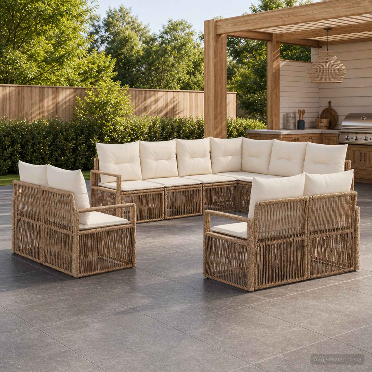 Set Divano da Giardino 11 pz Beige polyrattan
