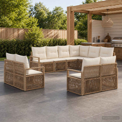 Set Divano da Giardino 11 pz Beige polyrattan