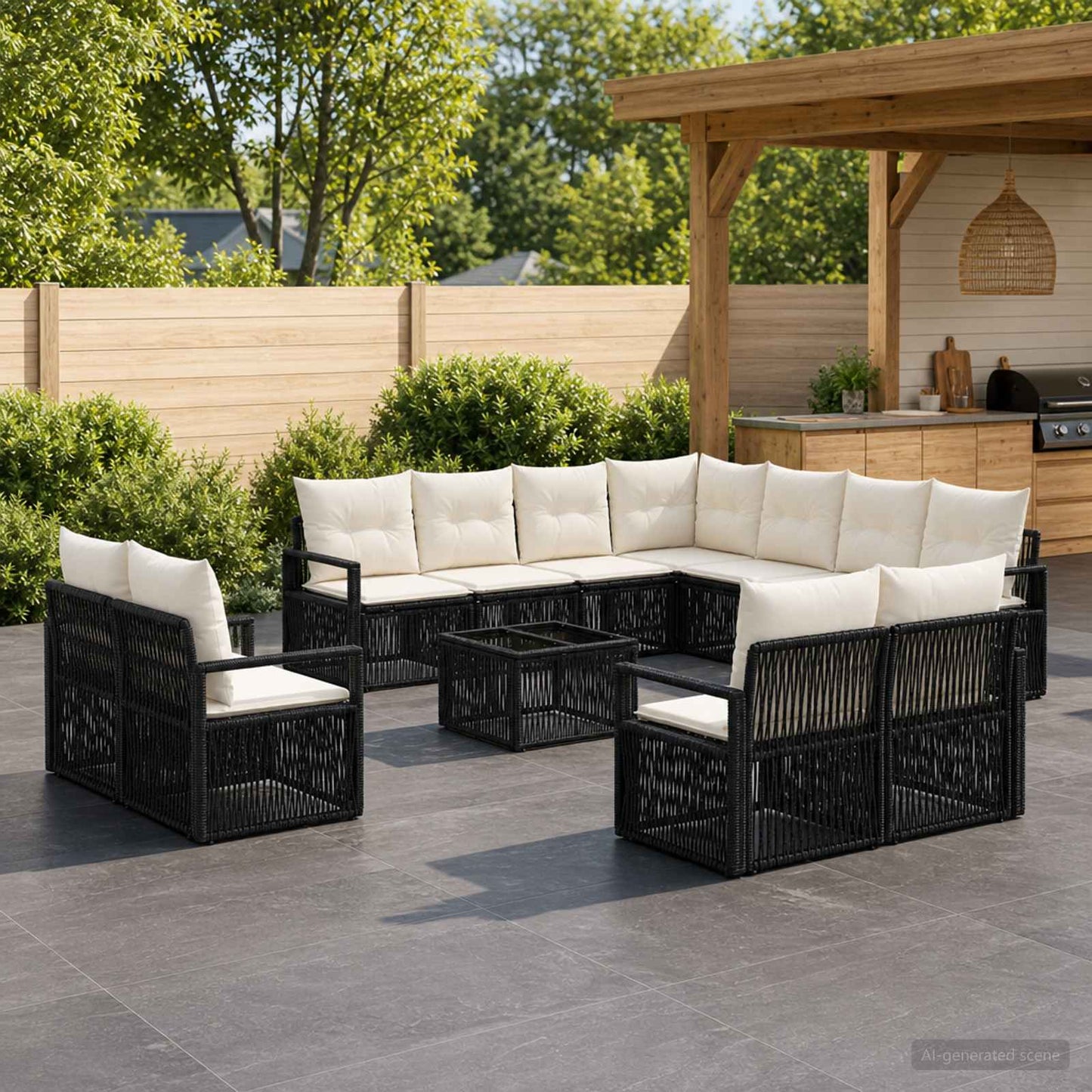 Set Divano da Giardino 12 pcs Nero polyrattan | homemem39