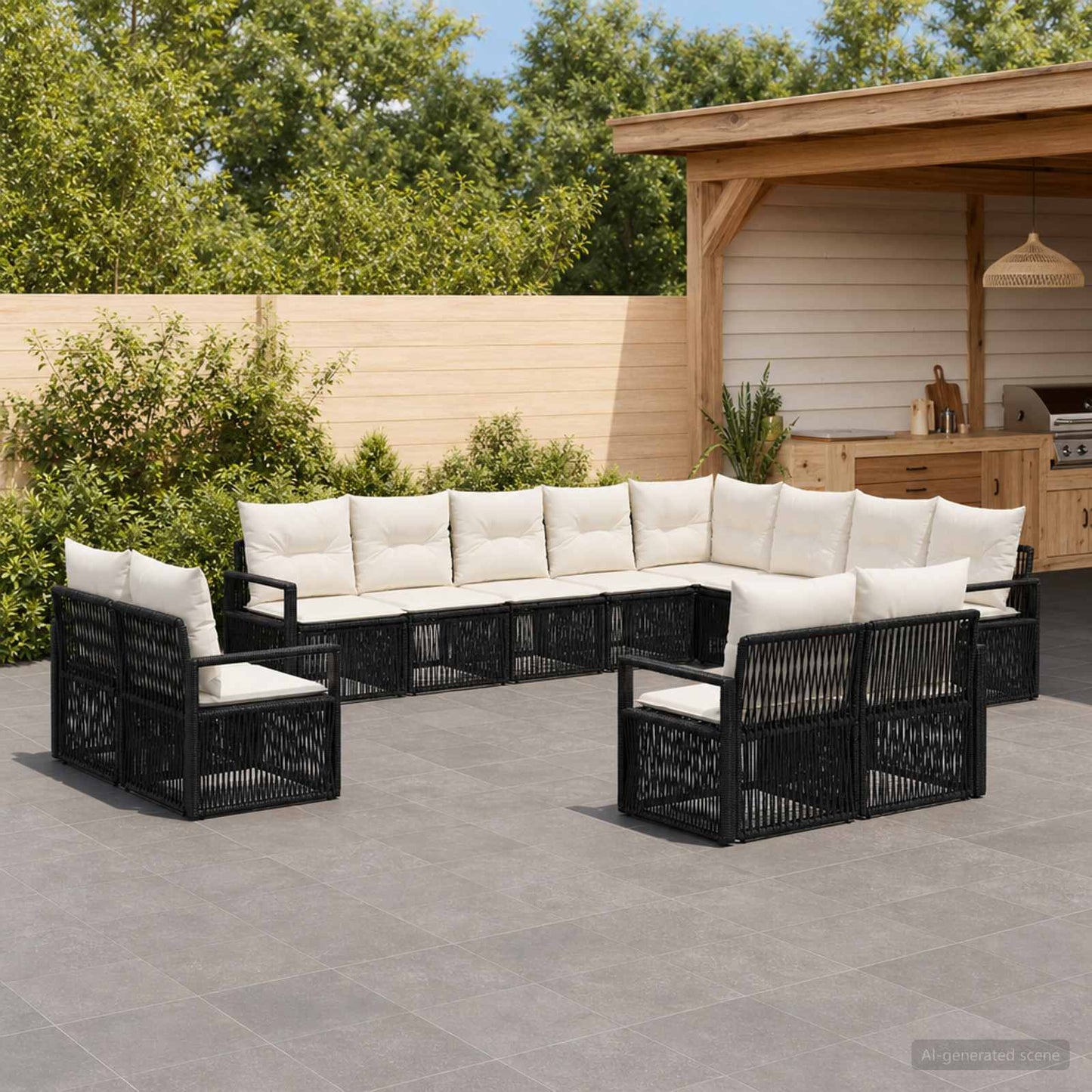 Set Divano da Giardino 12 pz Nero polyrattan