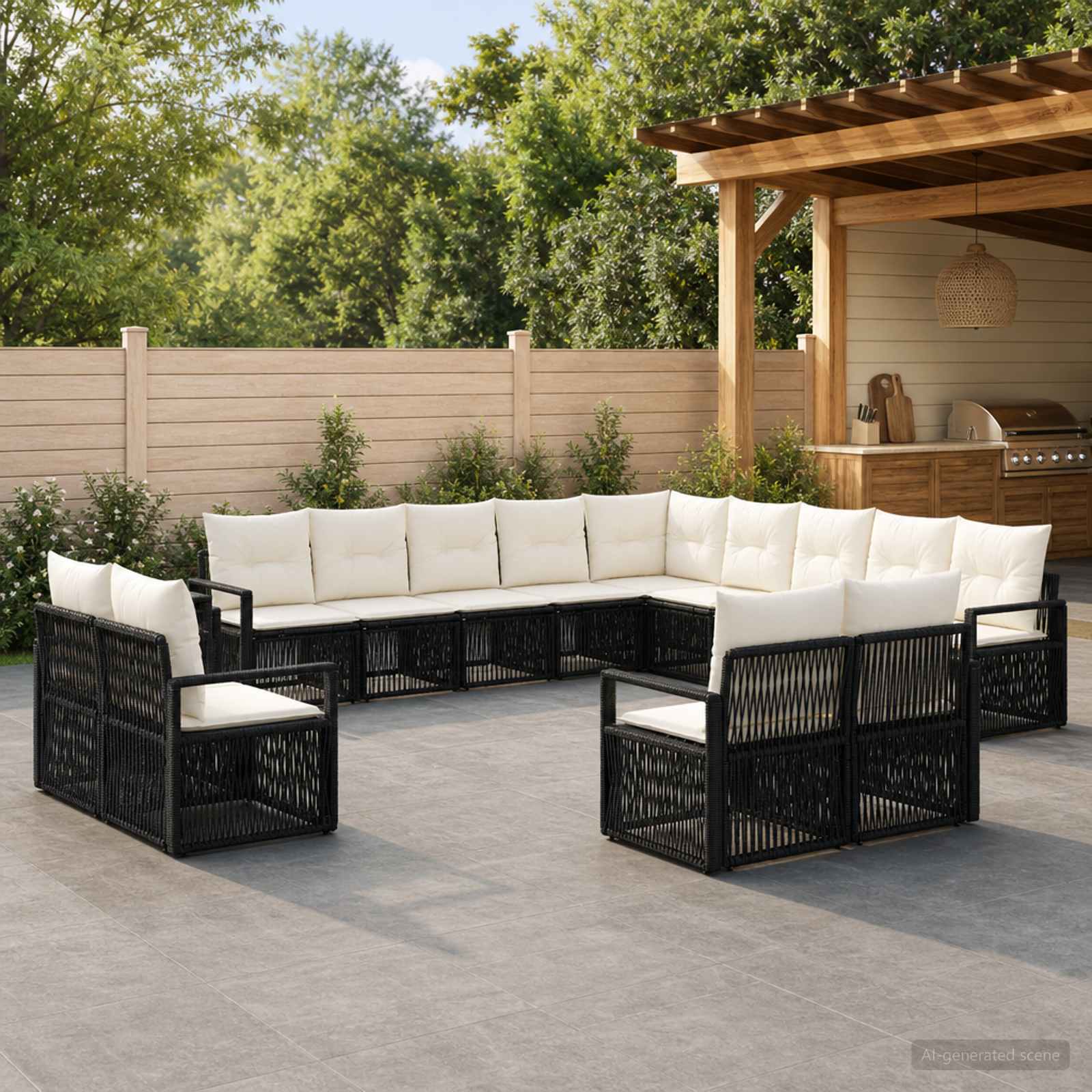 Set Divano da Giardino 13 pcs Nero polyrattan | homemem39