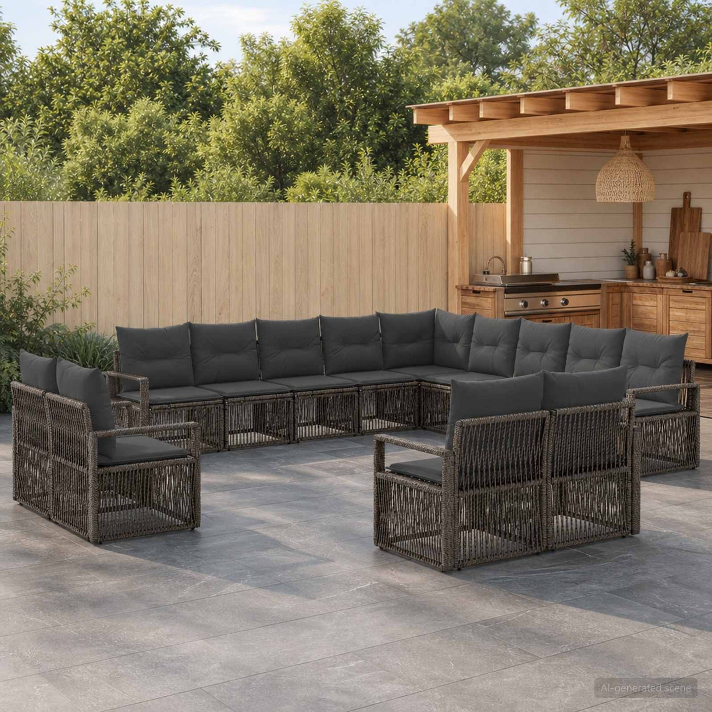 Set Divano da Giardino 13 pcs Grigio polyrattan | homemem39