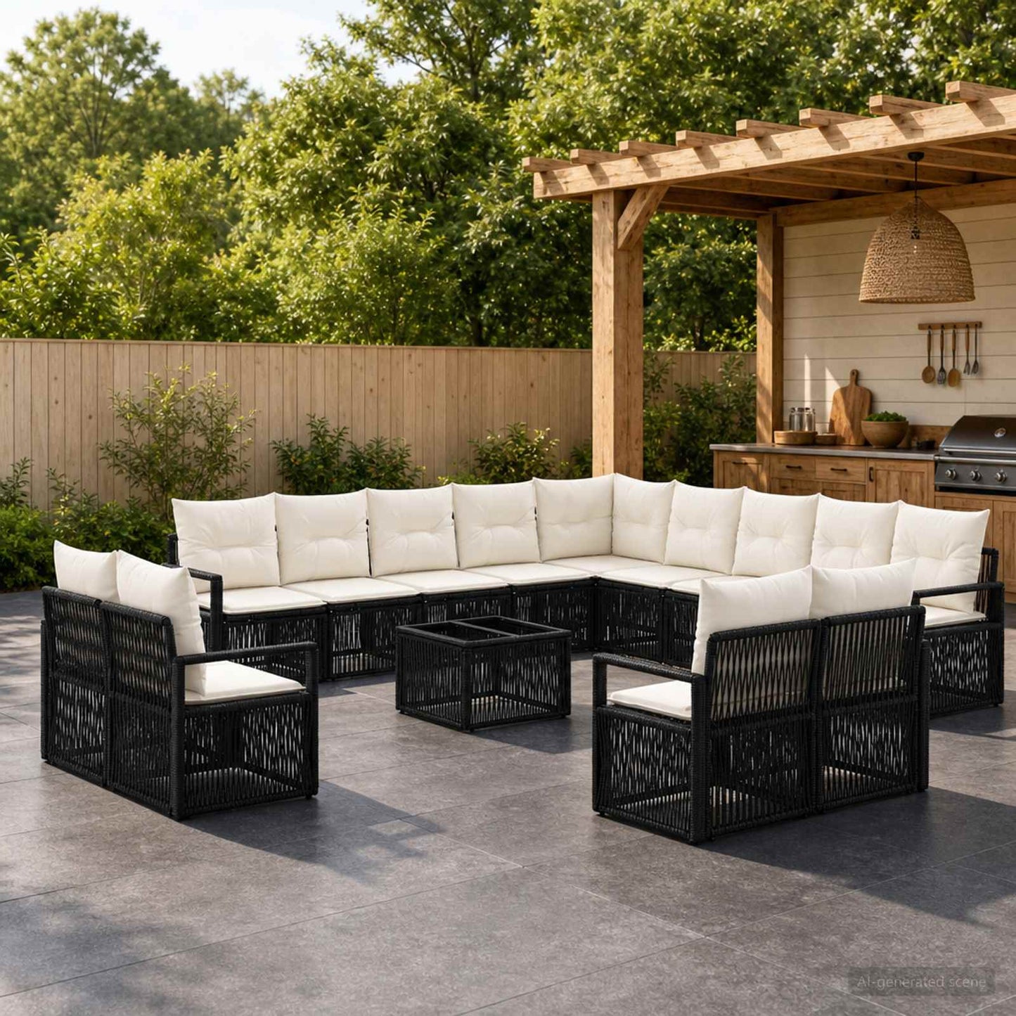 Set Divano da Giardino 14 pcs Nero polyrattan | homemem39