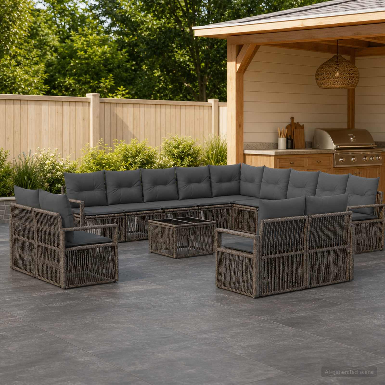 Set Divano da Giardino 14 pcs Grigio polyrattan | homemem39