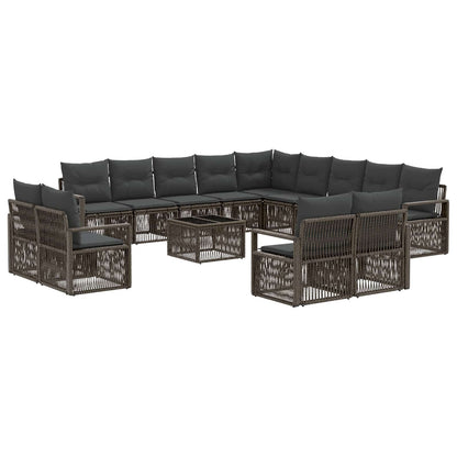 Set Divano da Giardino 14 pcs Grigio polyrattan | homemem39