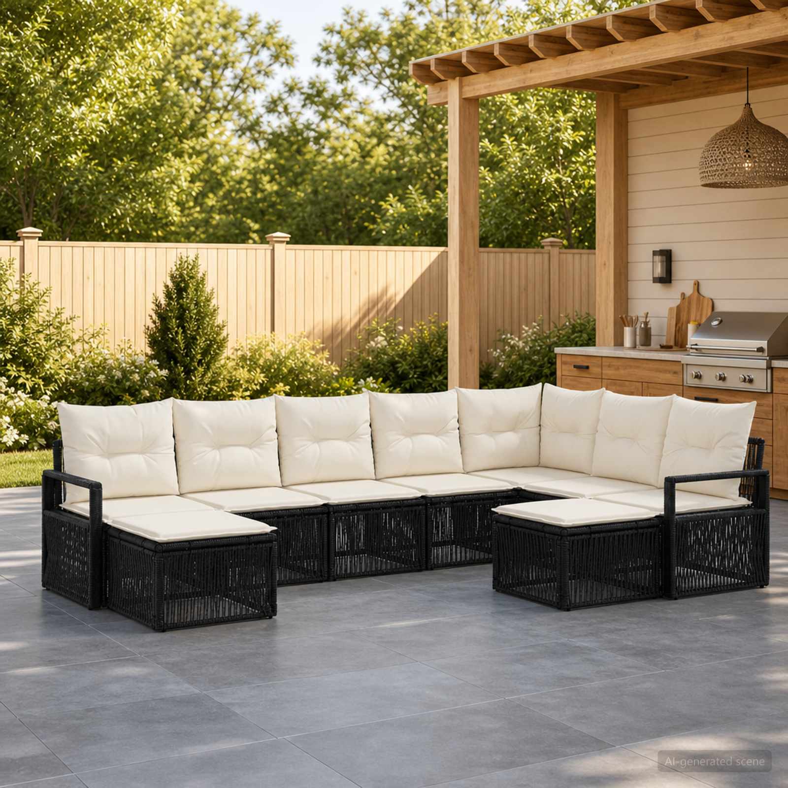 Set Divano da Giardino 9 pcs Nero polyrattan | homemem39