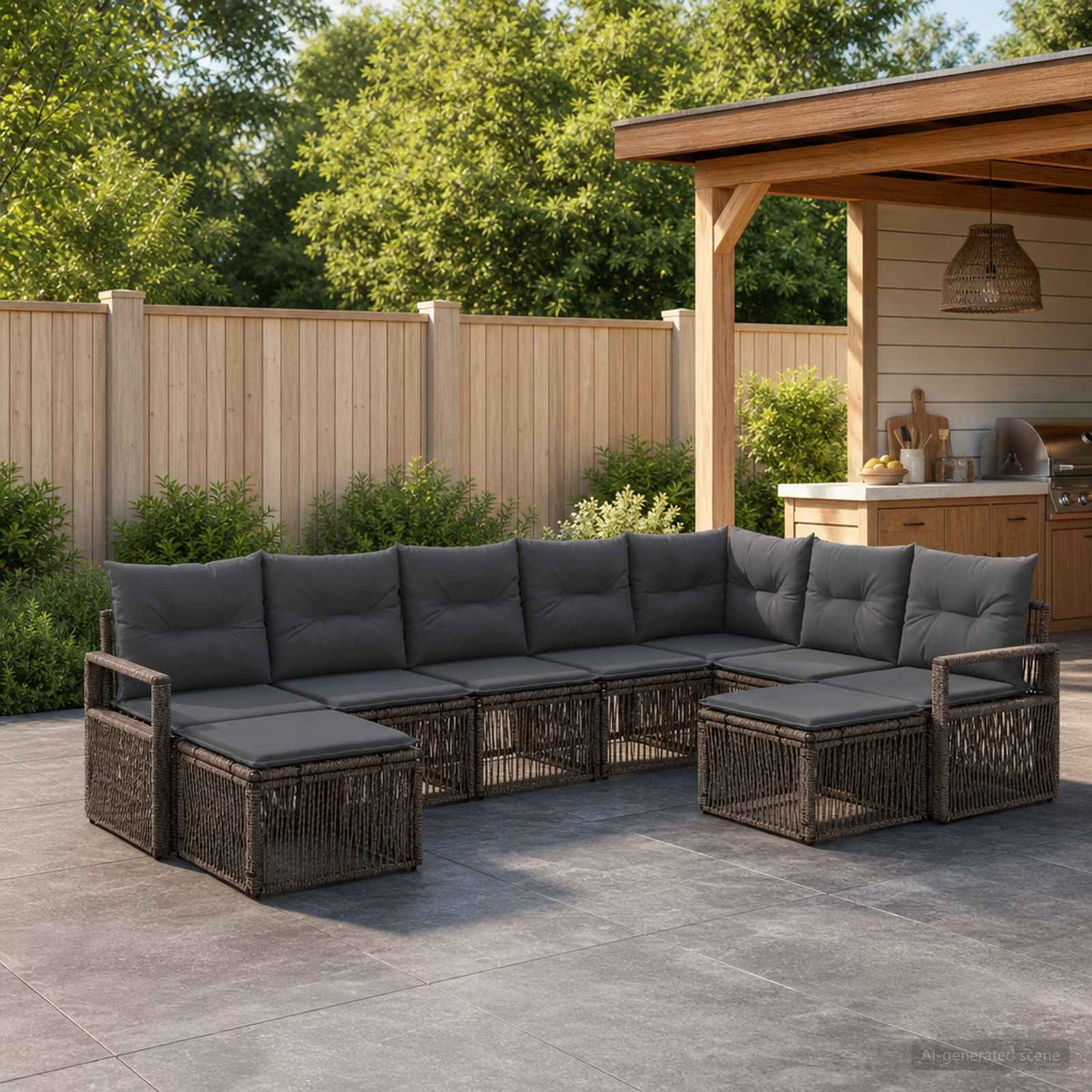 Set Divano da Giardino 9 pcs Grigio polyrattan | homemem39
