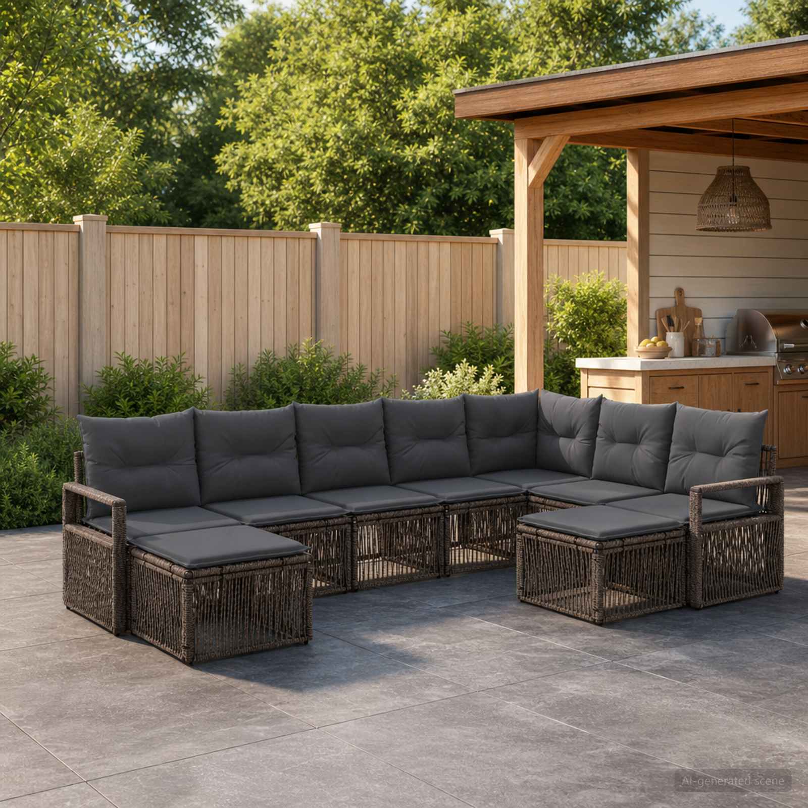 Set Divano da Giardino 9 pcs Grigio polyrattan | homemem39