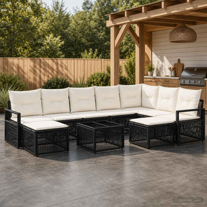 Set Divano da Giardino 10 pcs Nero polyrattan | homemem39