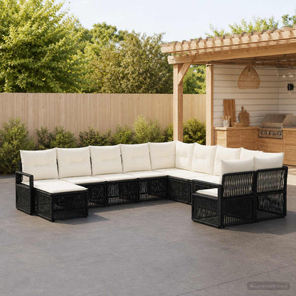 Set Divano da Giardino 11 pcs Nero polyrattan | homemem39