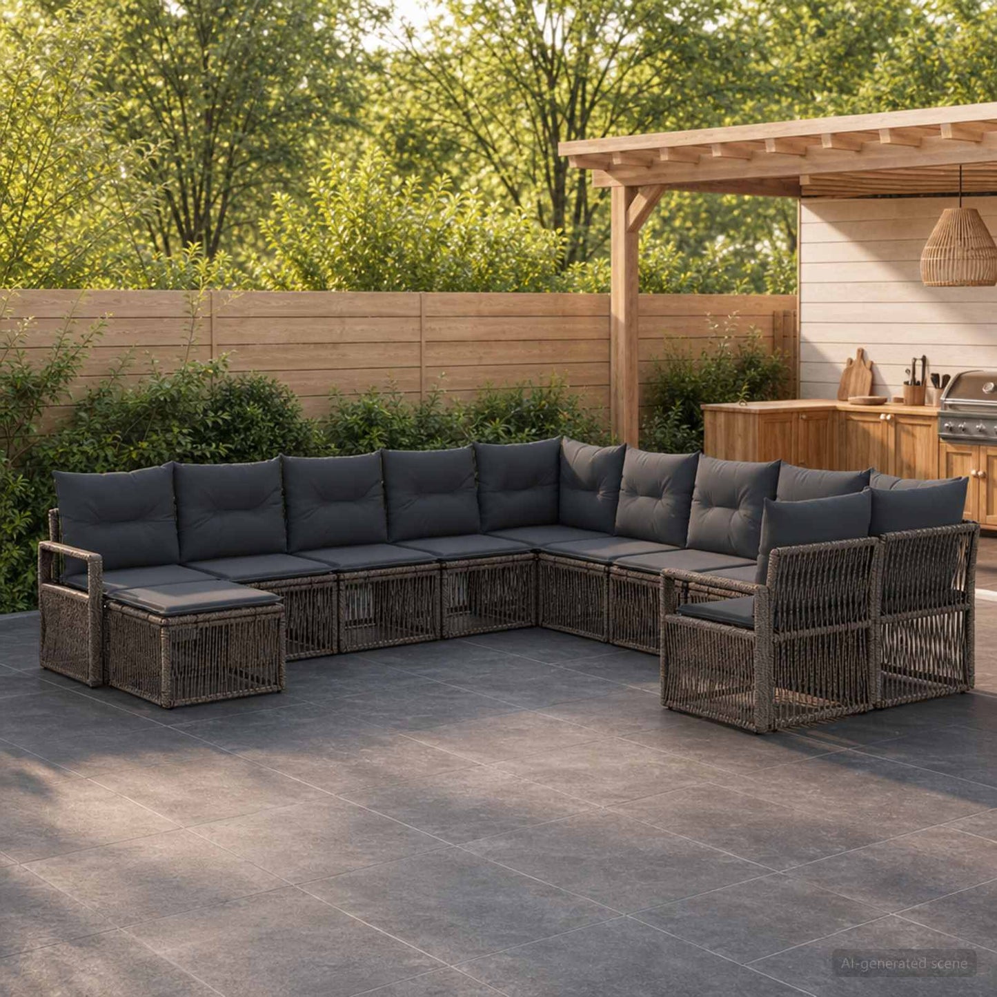Set Divano da Giardino 11 pcs Grigio polyrattan | homemem39