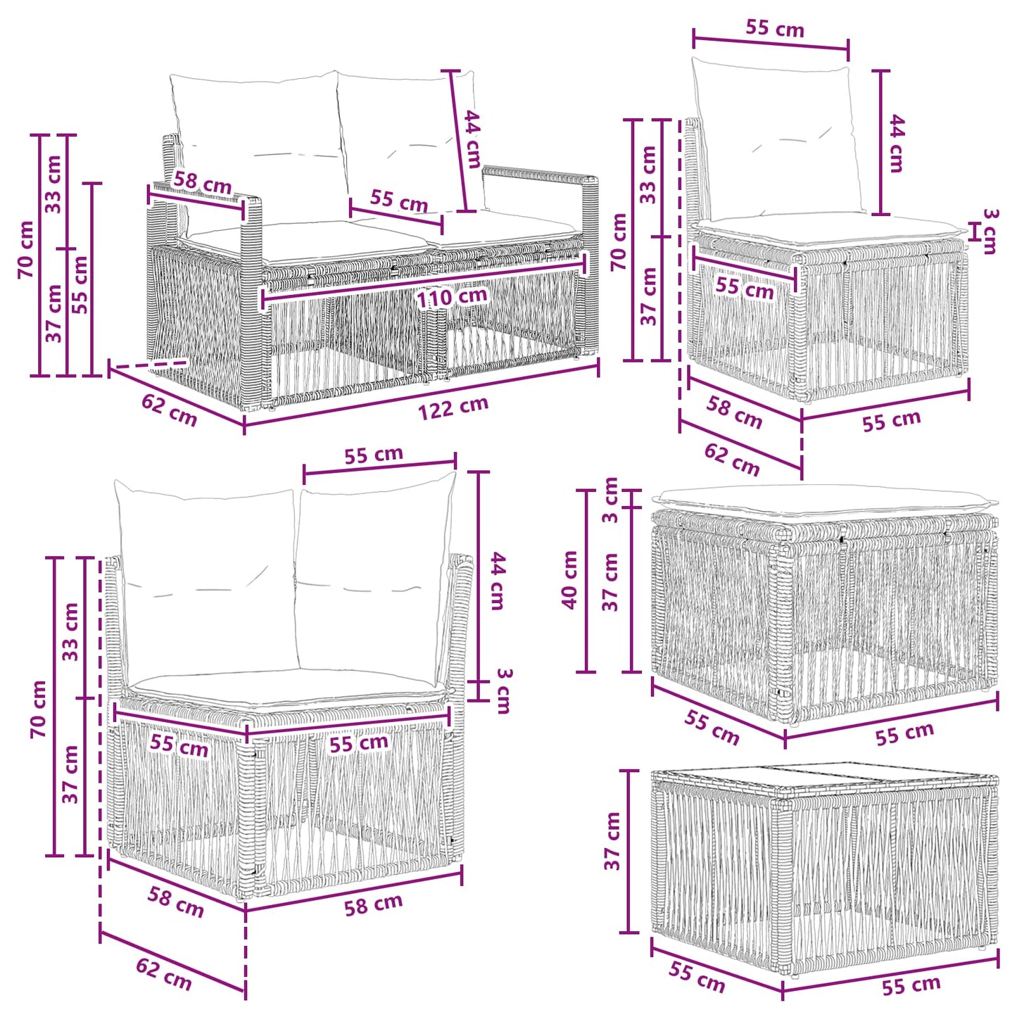 Set Divano da Giardino 12 pcs Nero polyrattan | homemem39