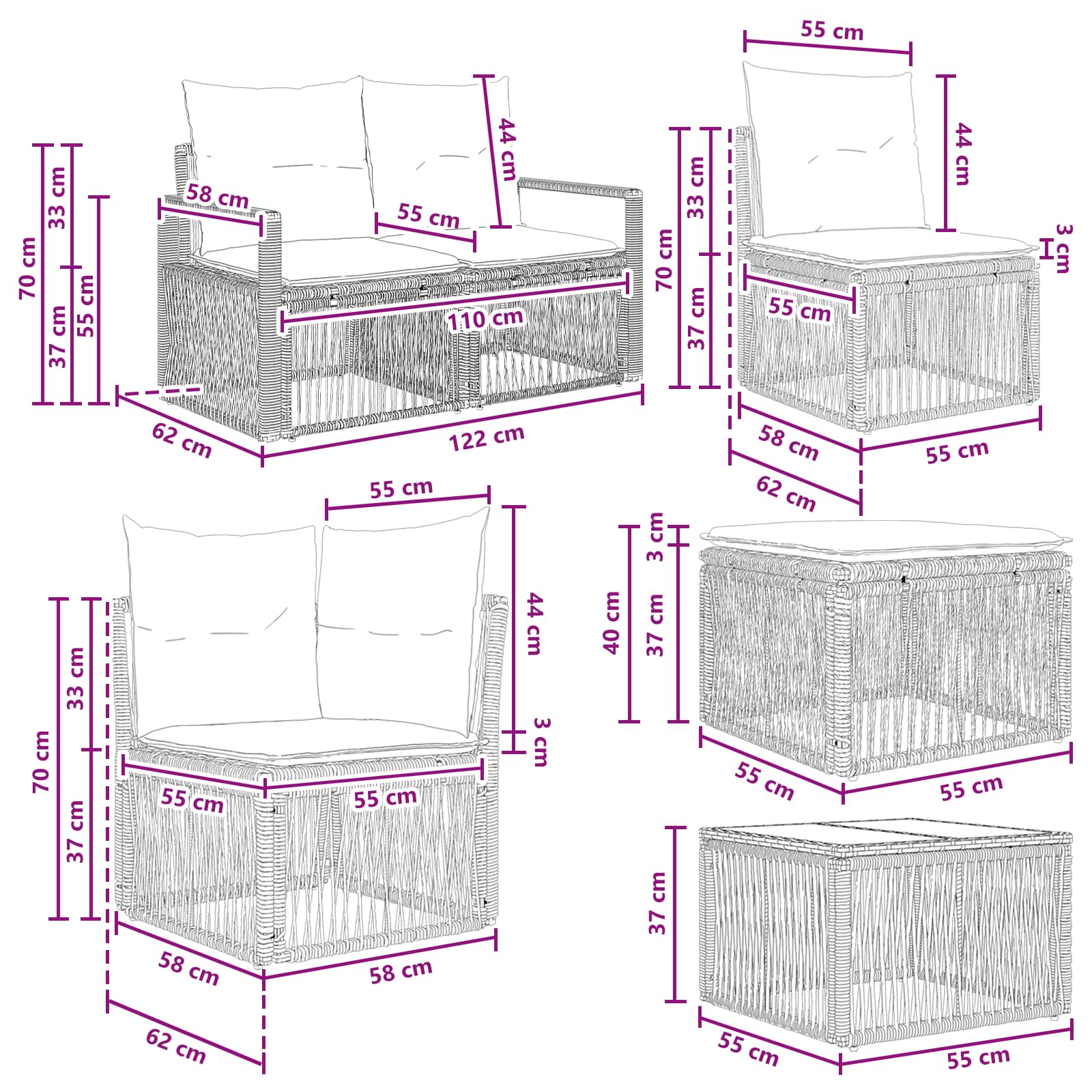 Set Divano da Giardino 12 pcs Grigio polyrattan | homemem39