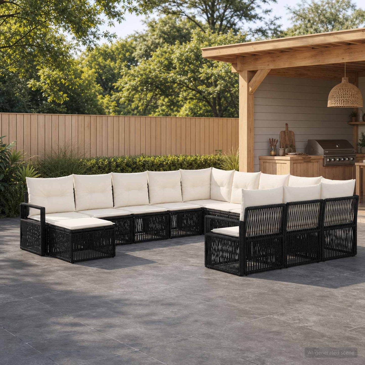 Set Divano da Giardino 12 pcs Nero polyrattan | homemem39
