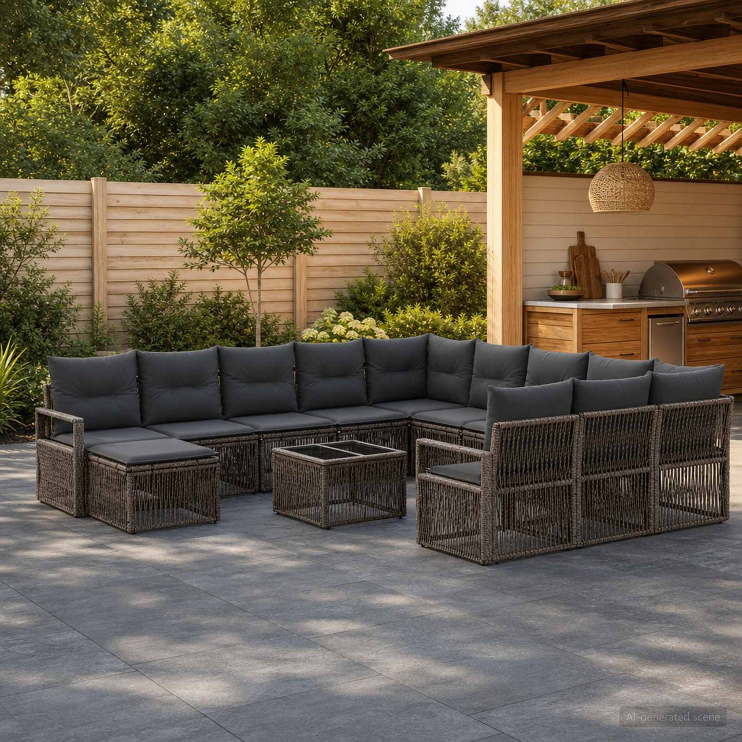 Set Divano da Giardino 13 pcs Grigio polyrattan | homemem39