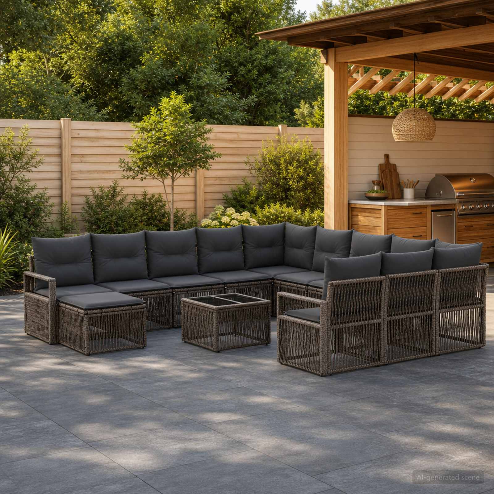 Set Divano da Giardino 13 pcs Grigio polyrattan | homemem39