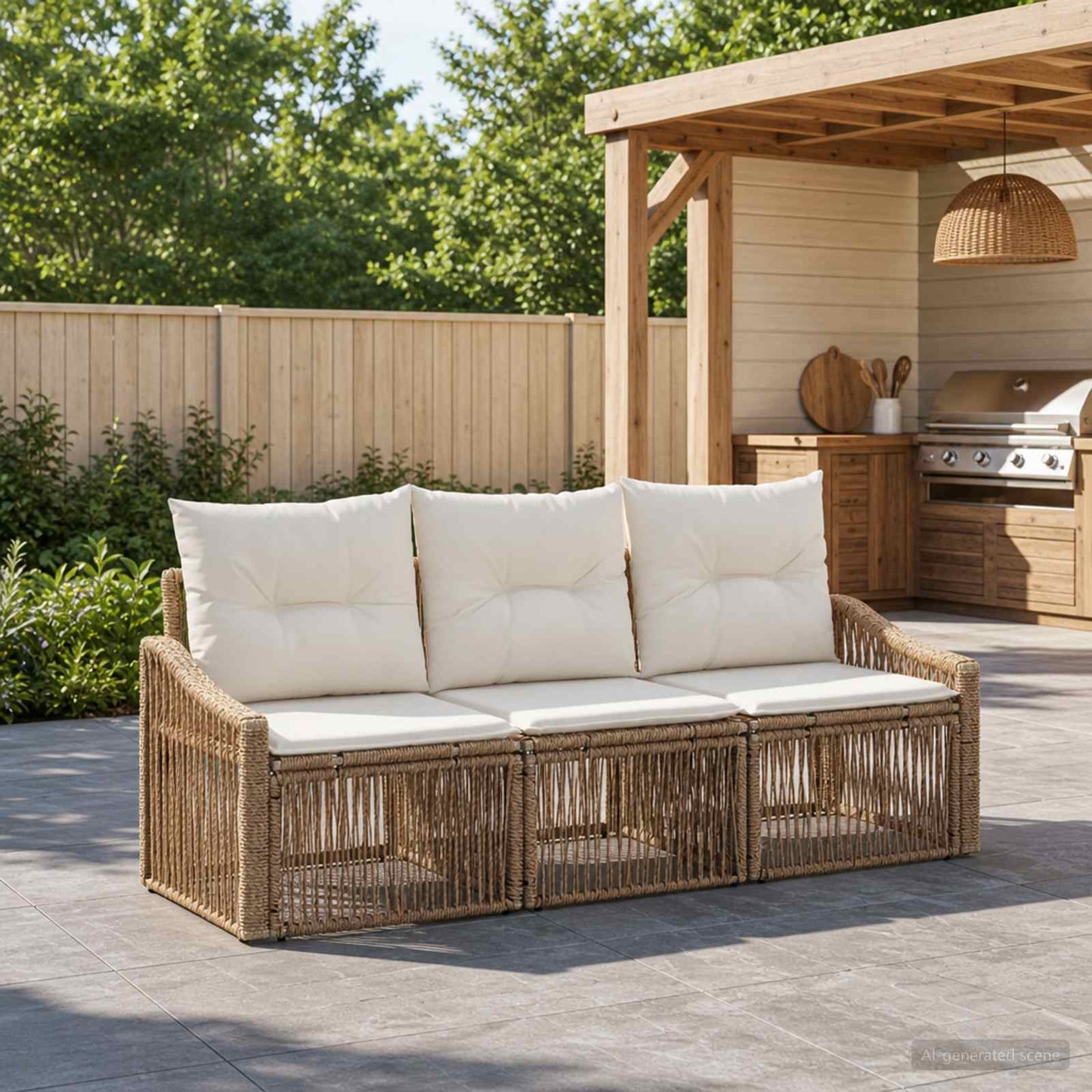 Set Divano da Giardino 3 pz Beige polyrattan