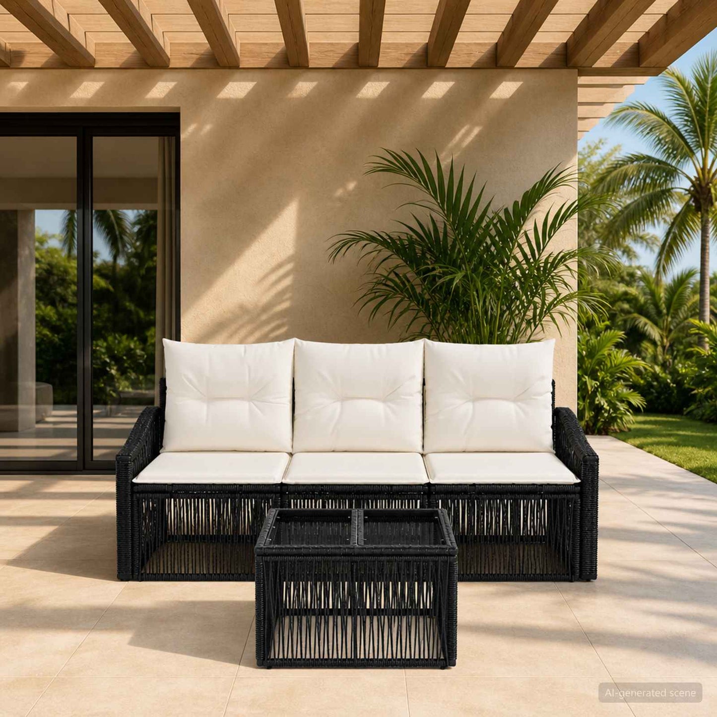 Set Divano da Giardino 4 pcs Nero polyrattan | homemem39