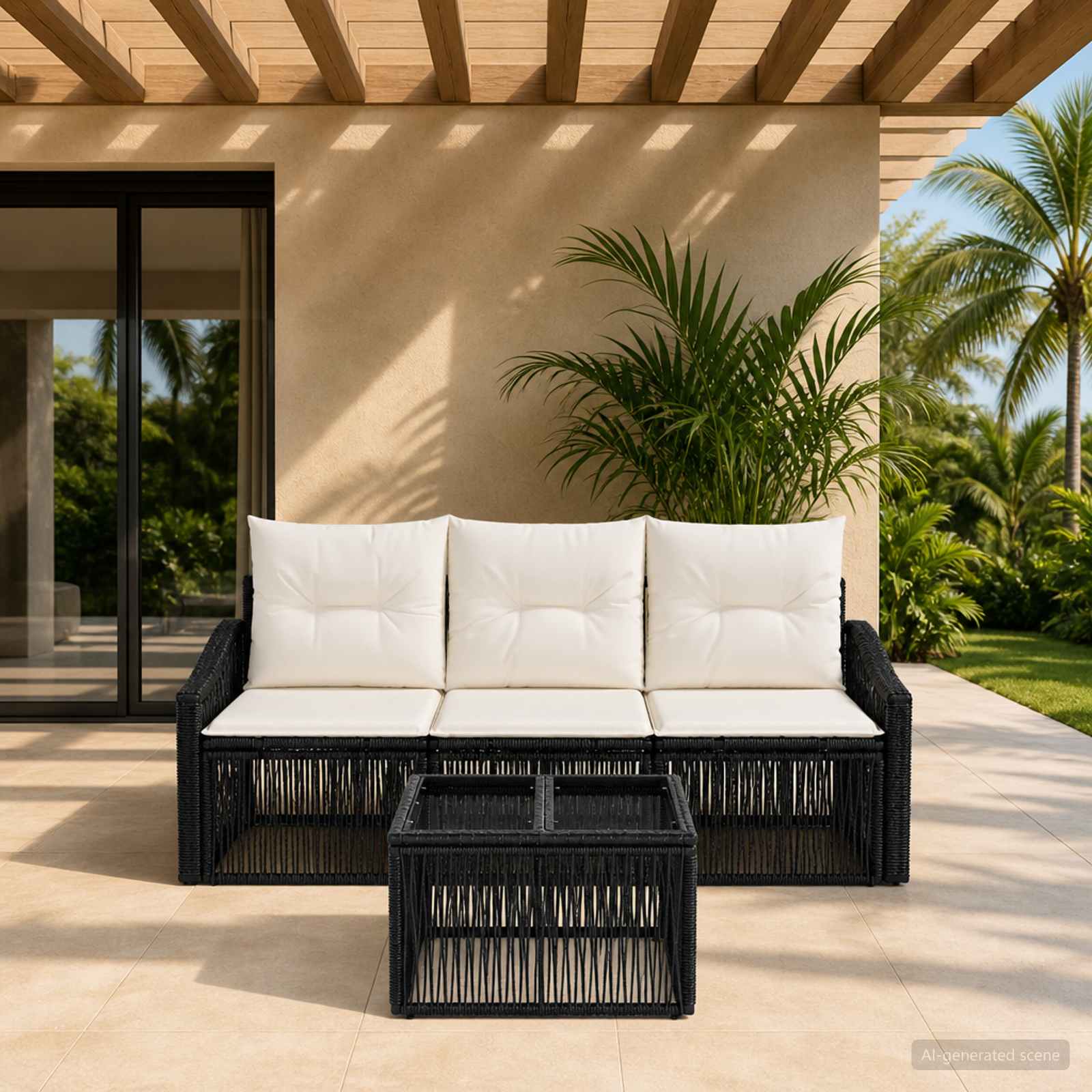 Set Divano da Giardino 4 pcs Nero polyrattan | homemem39