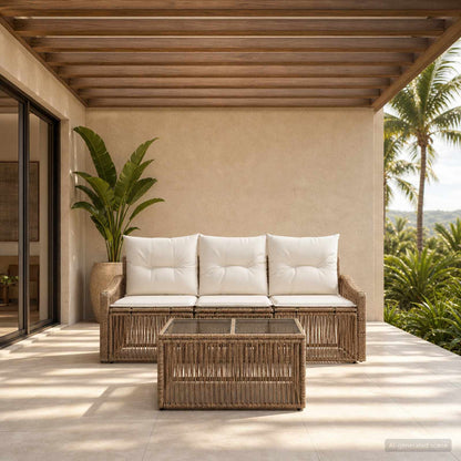 Set Divano da Giardino 4 pcs Beige polyrattan | homemem39
