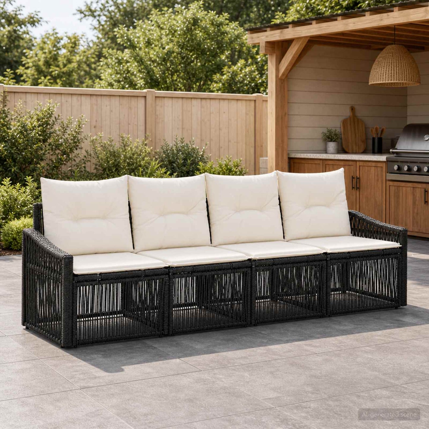 Set Divano da Giardino 4 pz Nero polyrattan