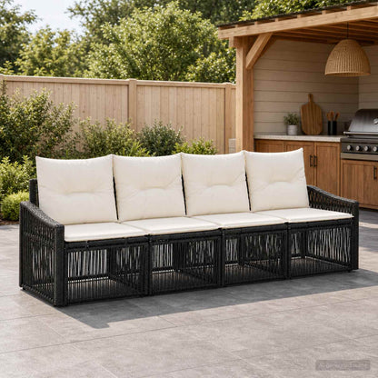 Set Divano da Giardino 4 pz Nero polyrattan