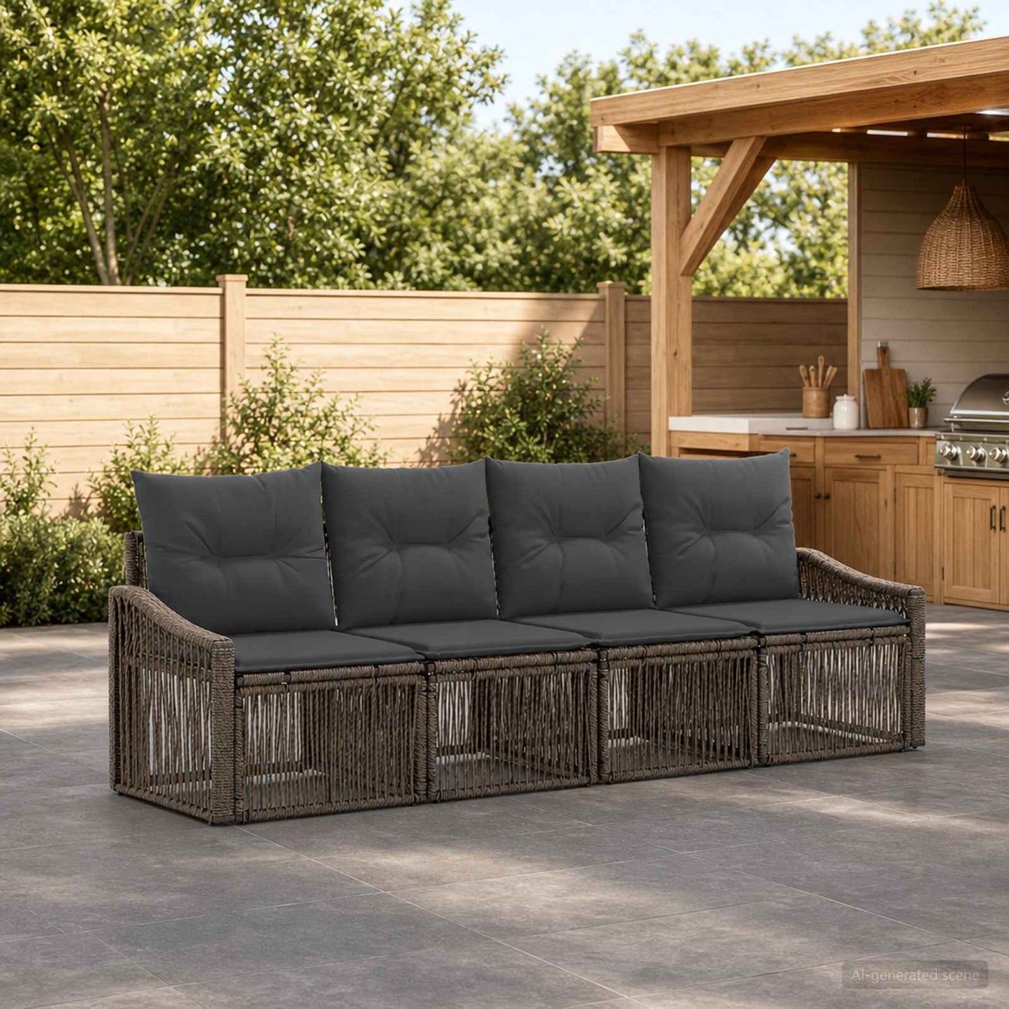 Set Divano da Giardino 4 pcs Grigio polyrattan | homemem39