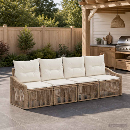 Set Divano da Giardino 4 pz Beige polyrattan