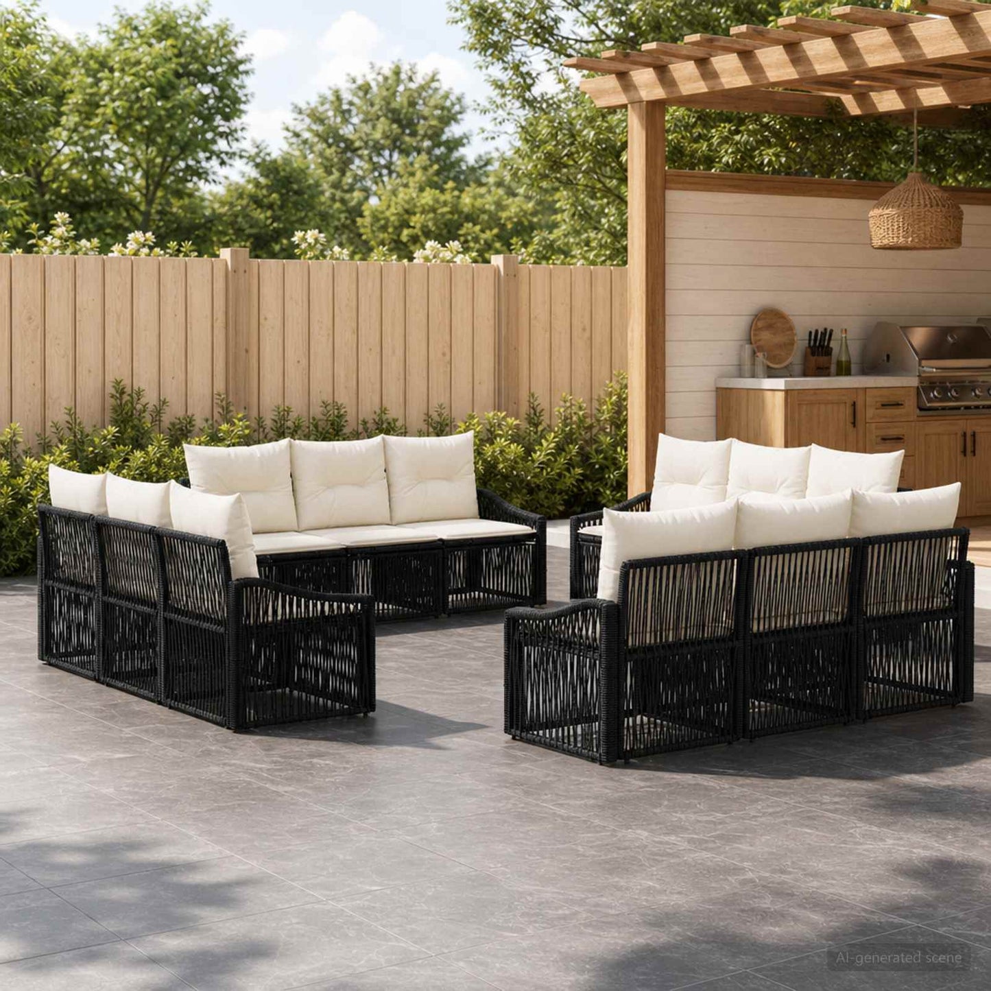 Set Divano da Giardino 12 pz Nero polyrattan