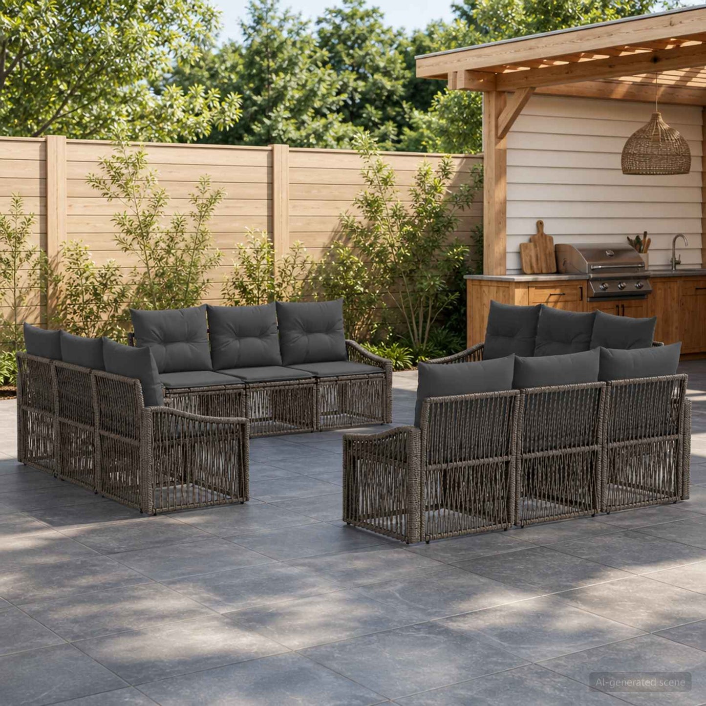 Set Divano da Giardino 12 pz Grigio polyrattan