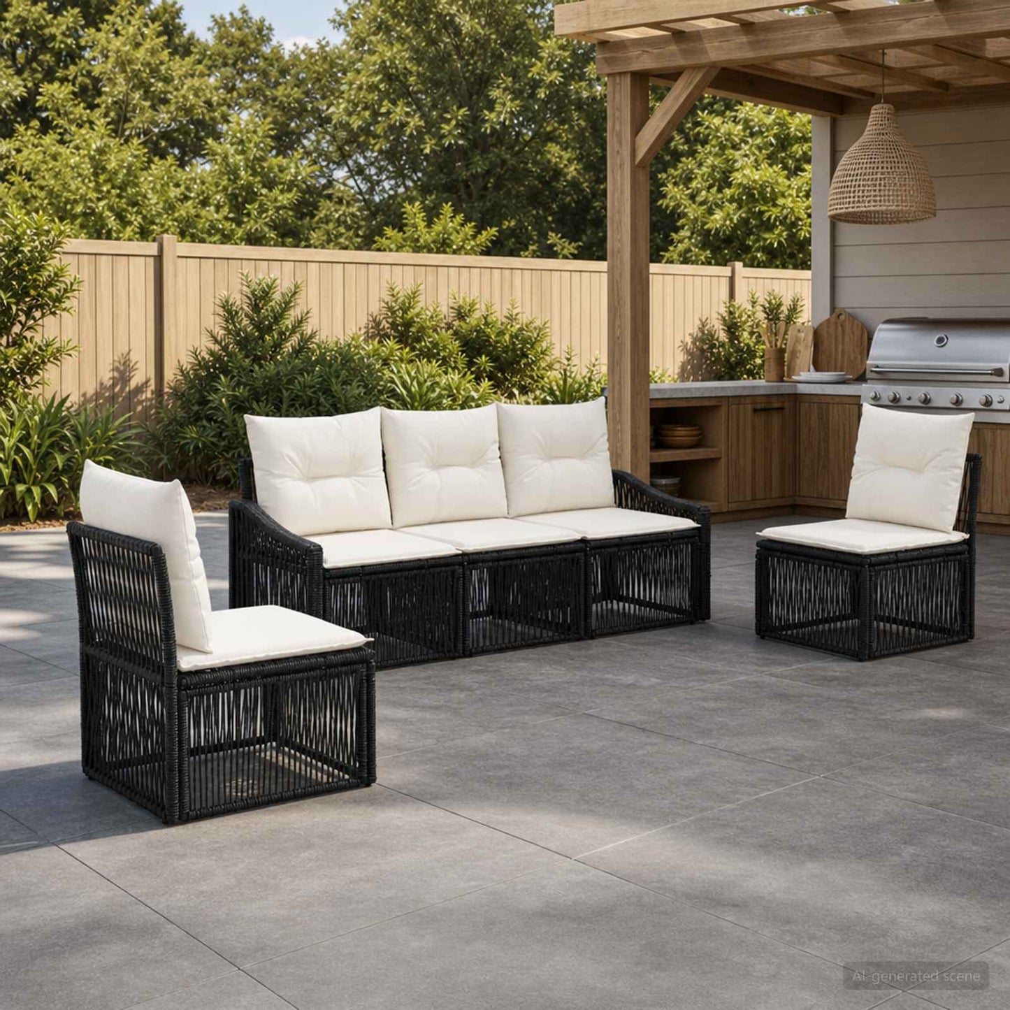 Set Divano da Giardino 5 pcs Nero polyrattan | homemem39