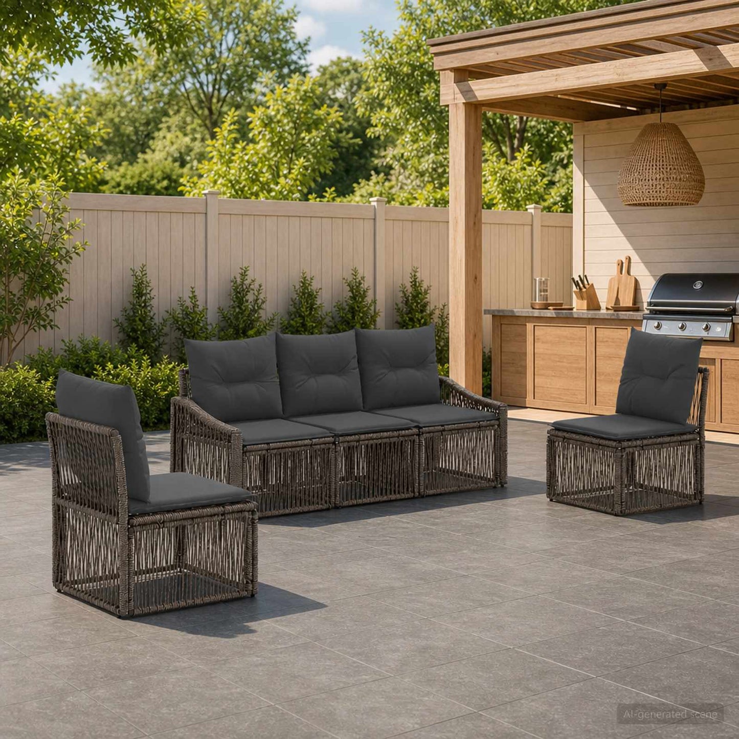 Set Divano da Giardino 5 pcs Grigio polyrattan | homemem39