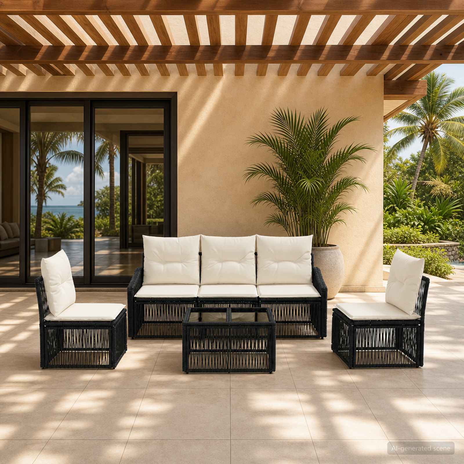 Set Divano da Giardino 6 pcs Nero polyrattan | homemem39
