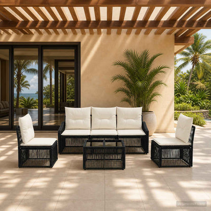 Set Divano da Giardino 6 pcs Nero polyrattan | homemem39