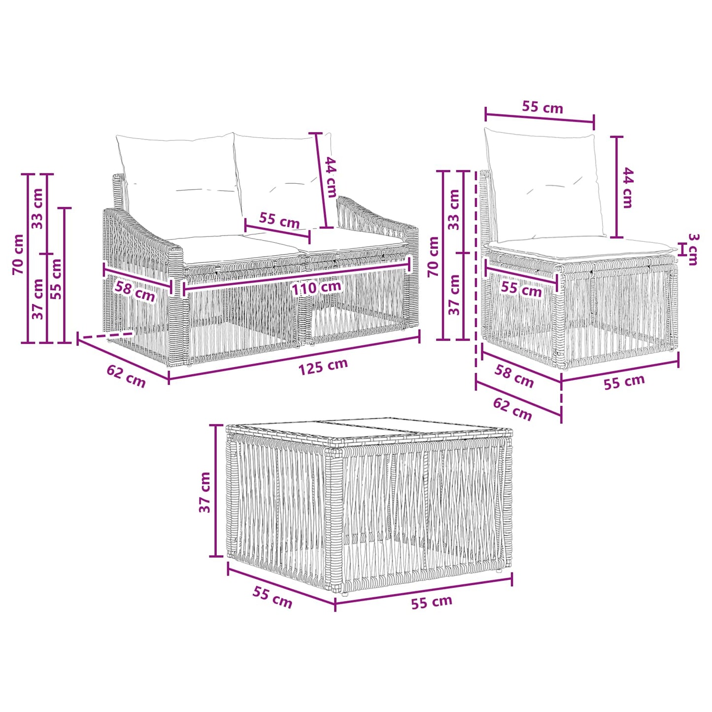 Set Divano da Giardino 6 pcs Nero polyrattan | homemem39