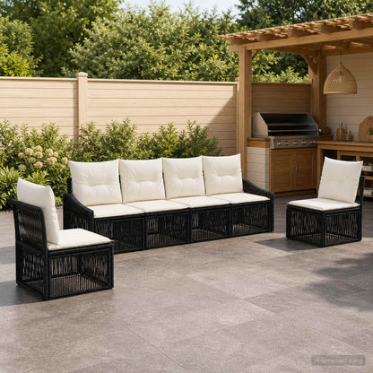 Set Divano da Giardino 6 pcs Nero polyrattan | homemem39